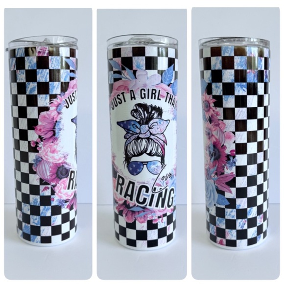 Checkered Racing Girl 20oz Skinny Tumbler - Picture 1 of 4